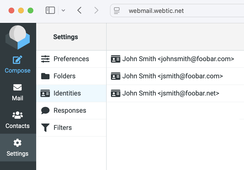 Settings Identities scherm
